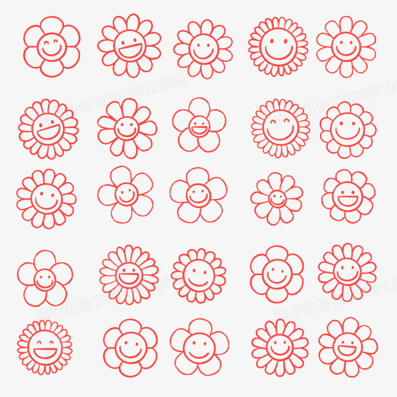 一组小红花贴纸合集元素