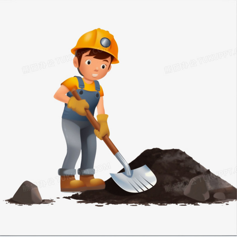 插画风工人挖煤免抠元素