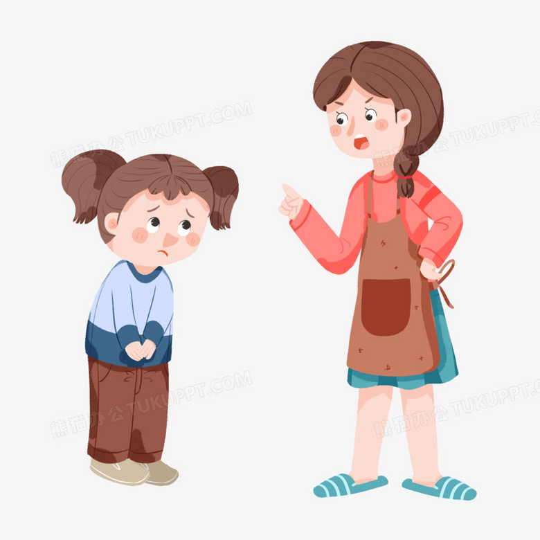 卡通妈妈教训孩子元素