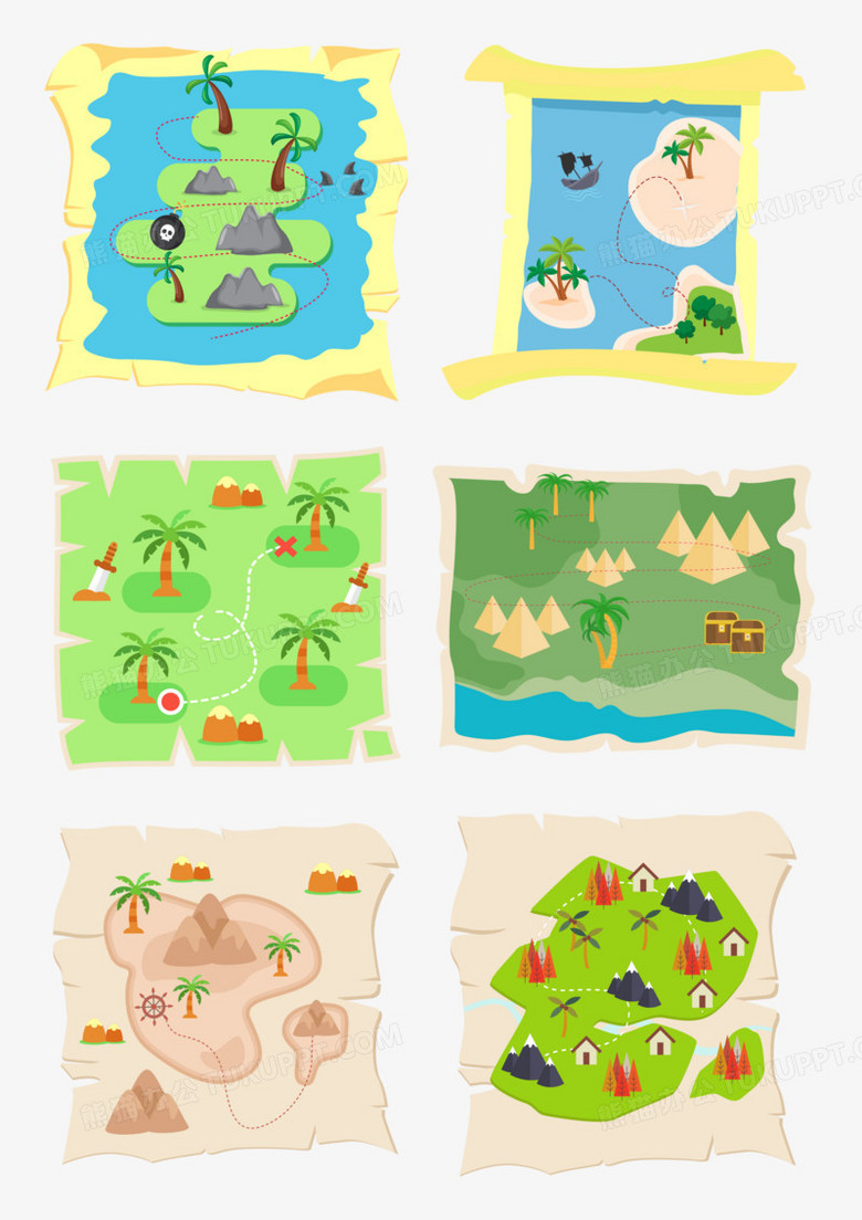 一组手绘寻宝地图合集素材