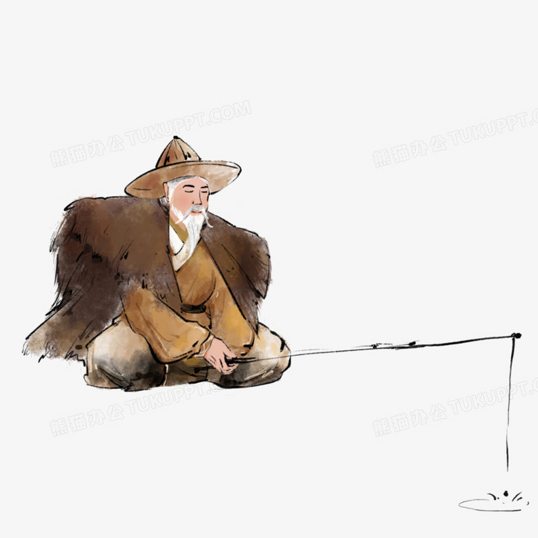 古风钓鱼老翁垂钓元素
