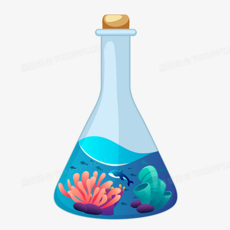 手绘卡通海底世界漂流瓶素材