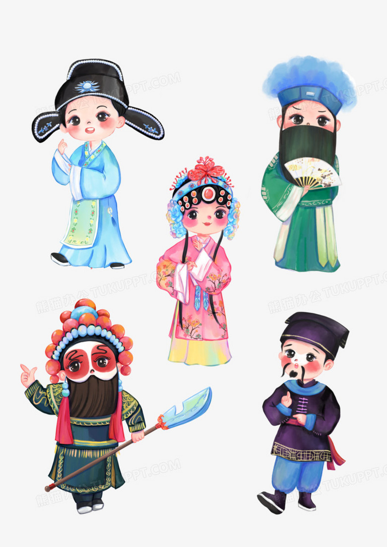 一组q版插画风生旦净末丑合集元素PNG图片素材下载_元素PNG_熊猫办公