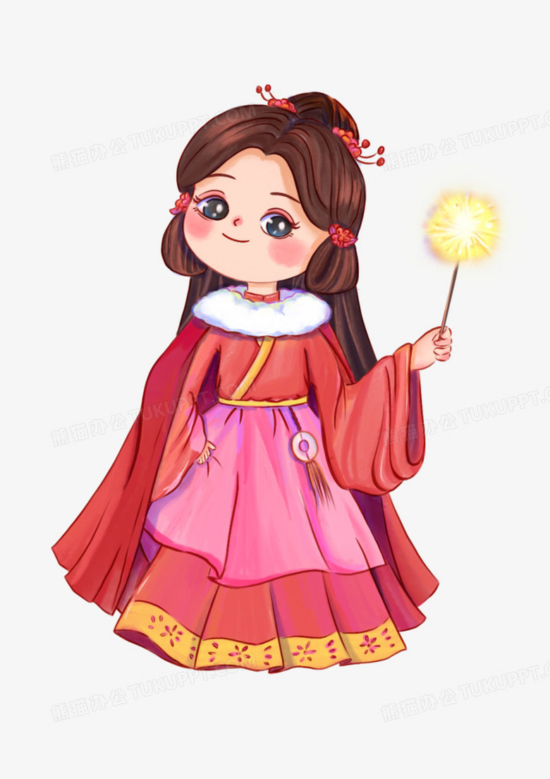 可爱q版古装女孩放烟花元素