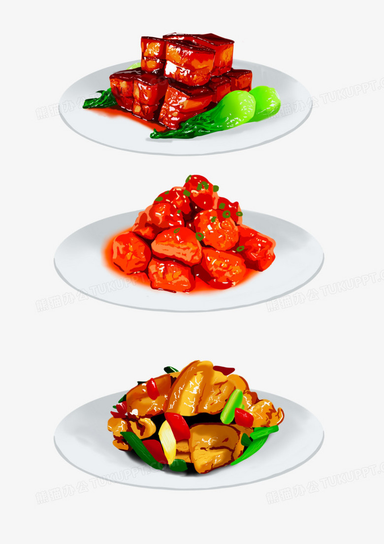 手绘川菜闽菜鲁菜五花肉红烧肉荔枝肉免抠元素