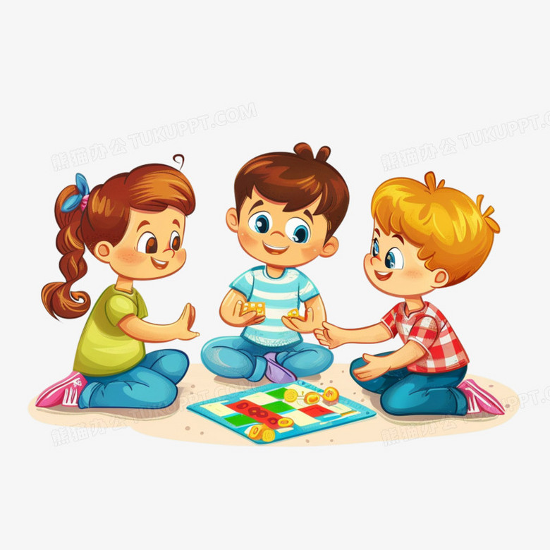 卡通可爱小朋友一起玩游戏素材