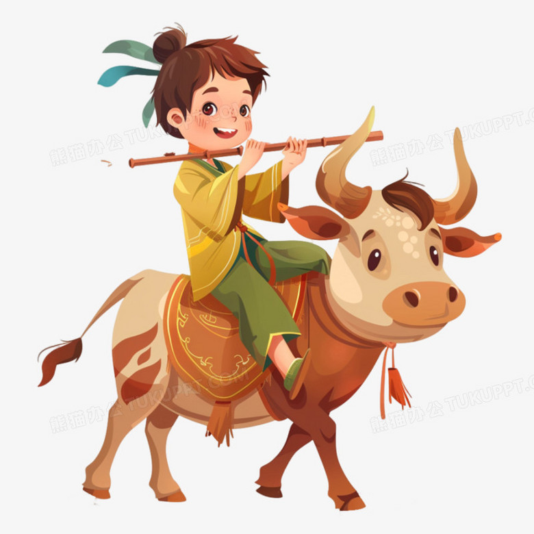 牧童放牛吹笛免抠元素