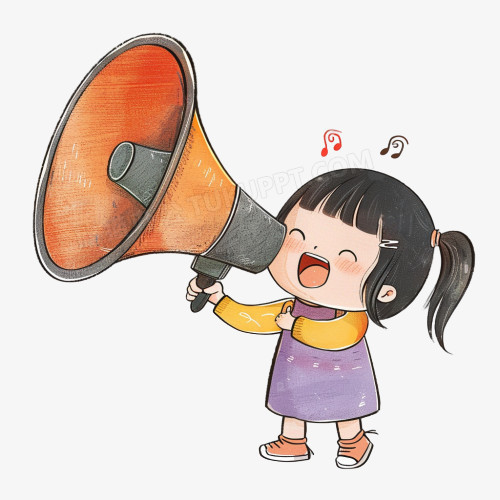 喊喇叭的可爱卡通小女孩免抠元素