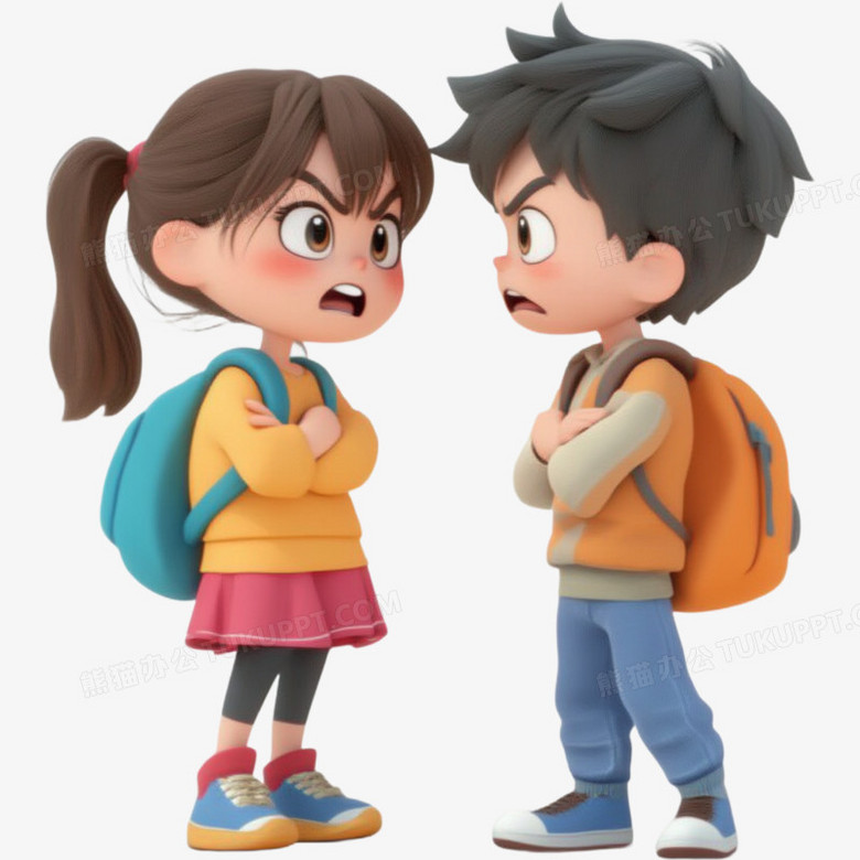 3d卡通手绘情侣吵架免抠元素