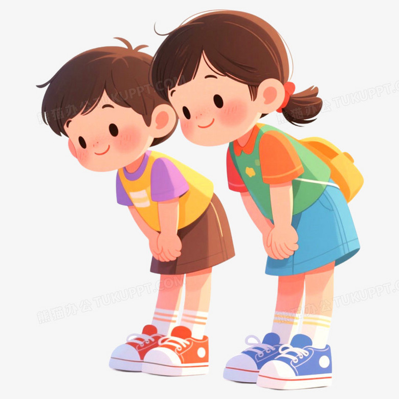 手绘插画人物鞠躬场景免抠元素