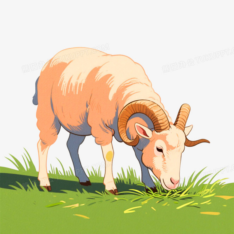 卡通手绘风山羊吃草免抠元素