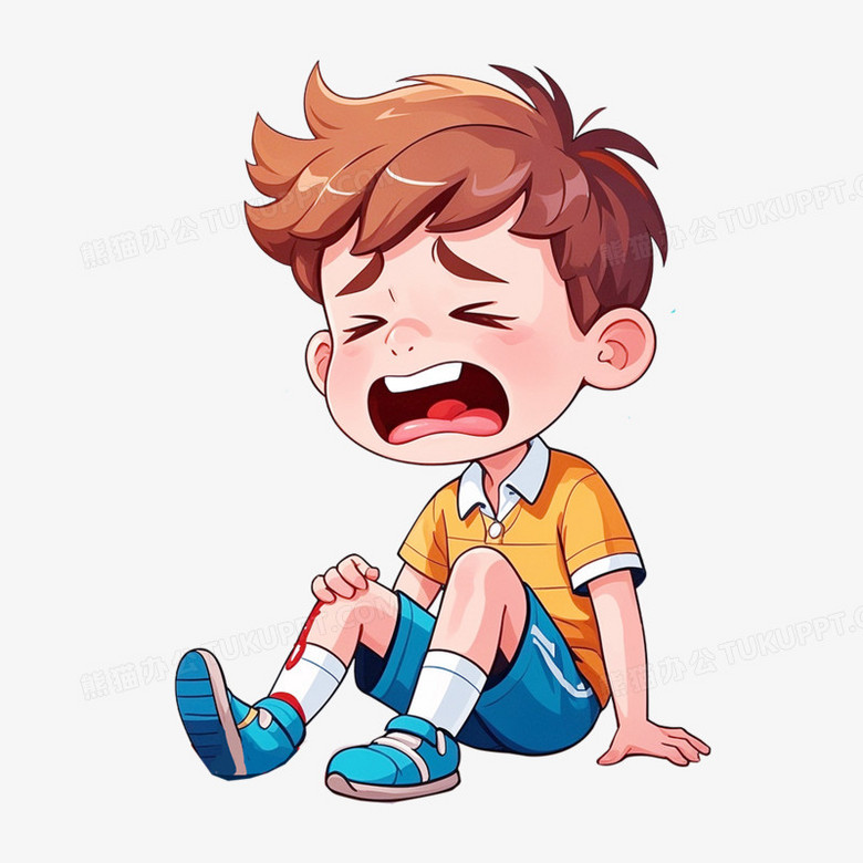 卡通手绘小男孩受伤免抠元素