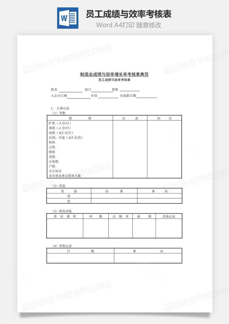 员工成绩与效率考核表Word文档