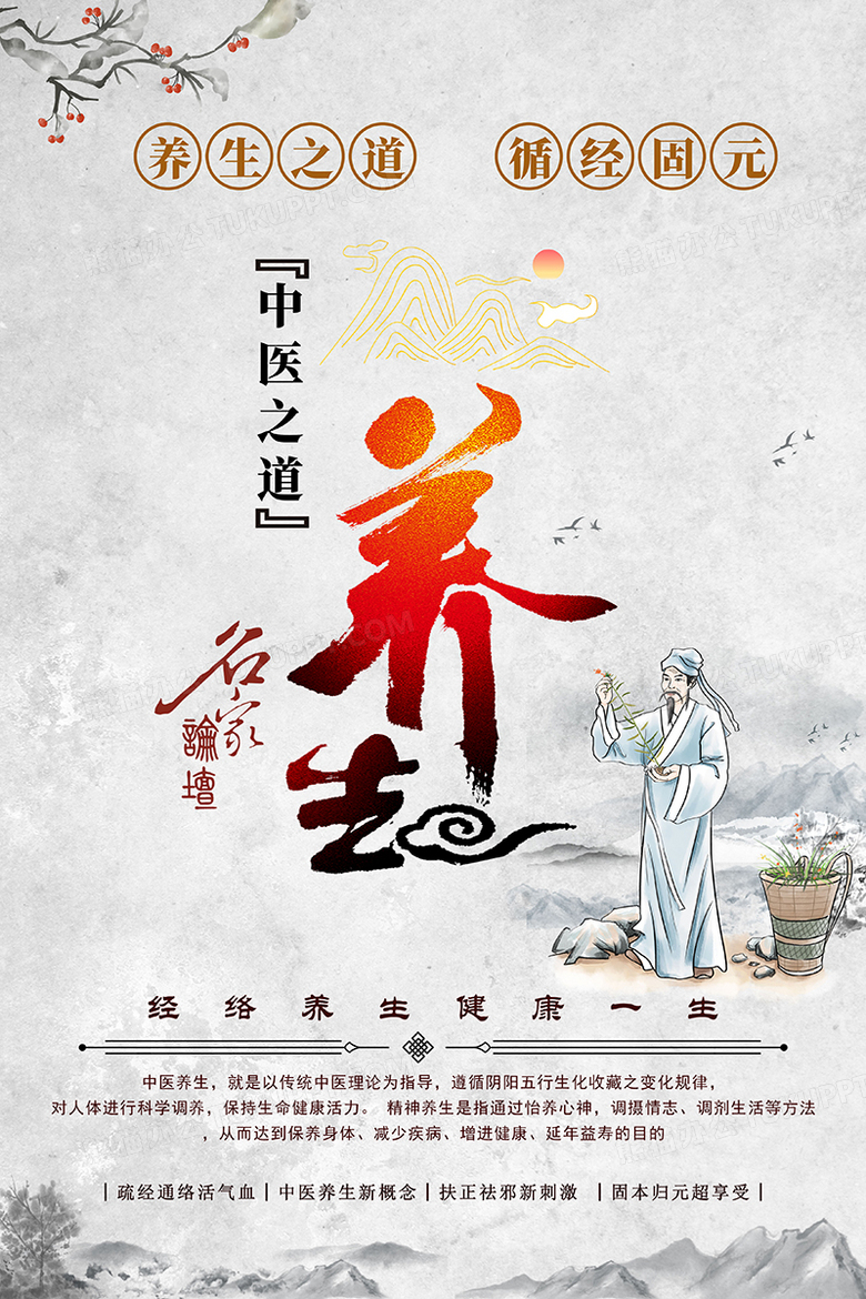 中国风水墨中医之道养生宣传海报