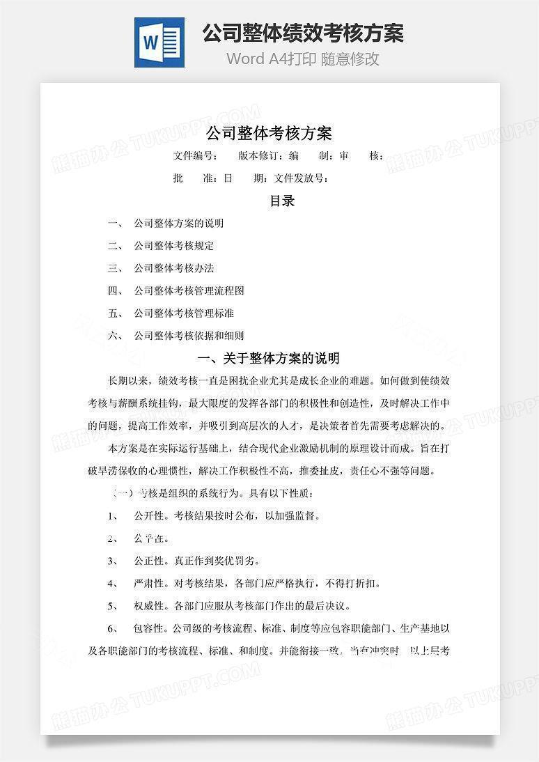 公司整体绩效考核方案