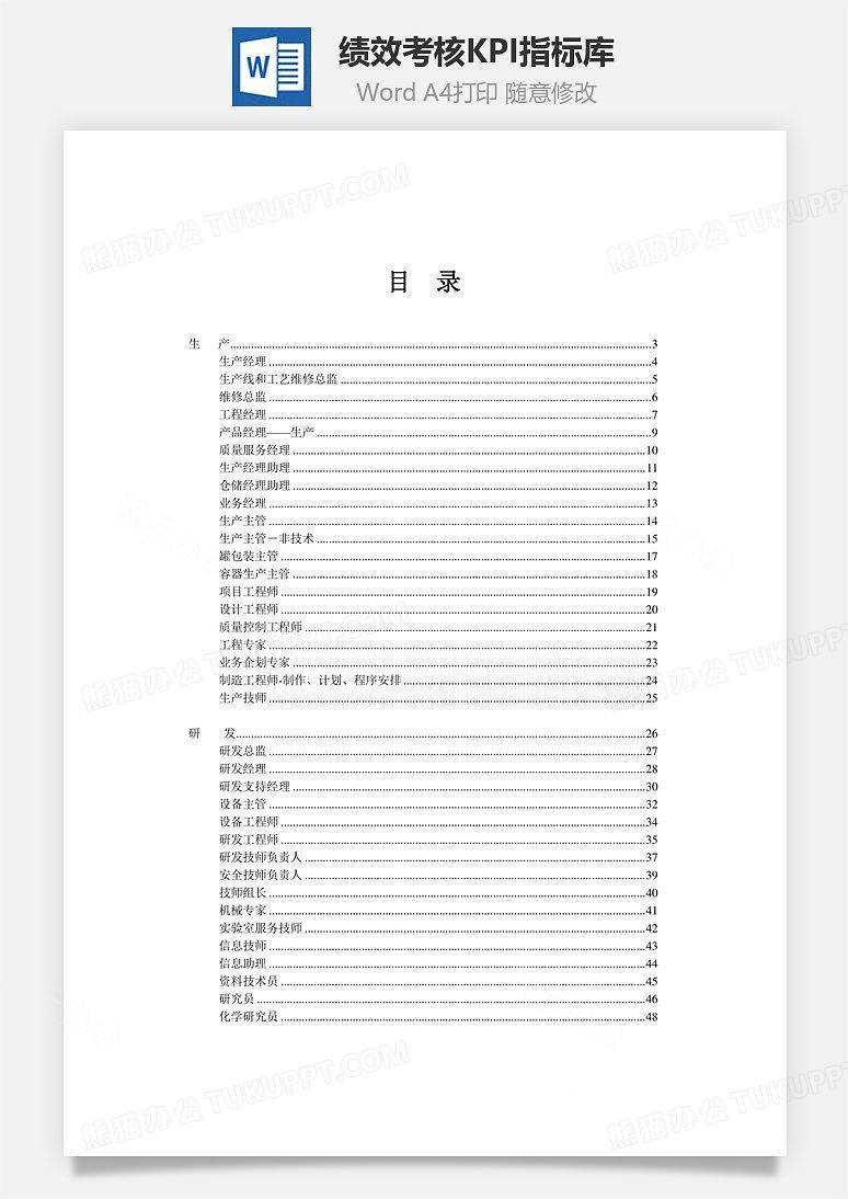 绩效考核KPI指标库Word文档