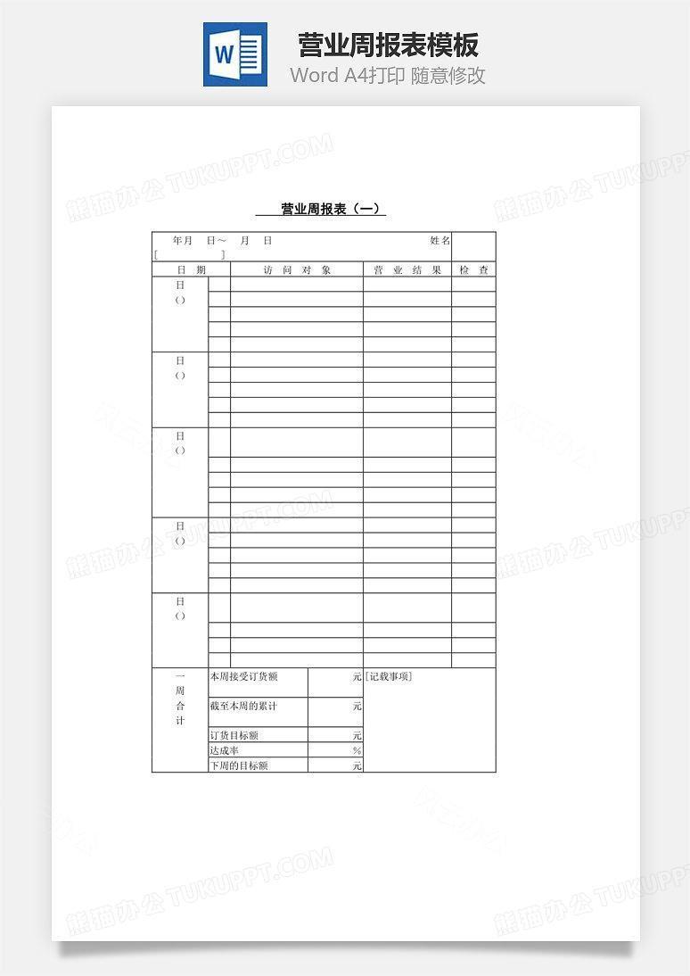 营业周报表（一）Word文档