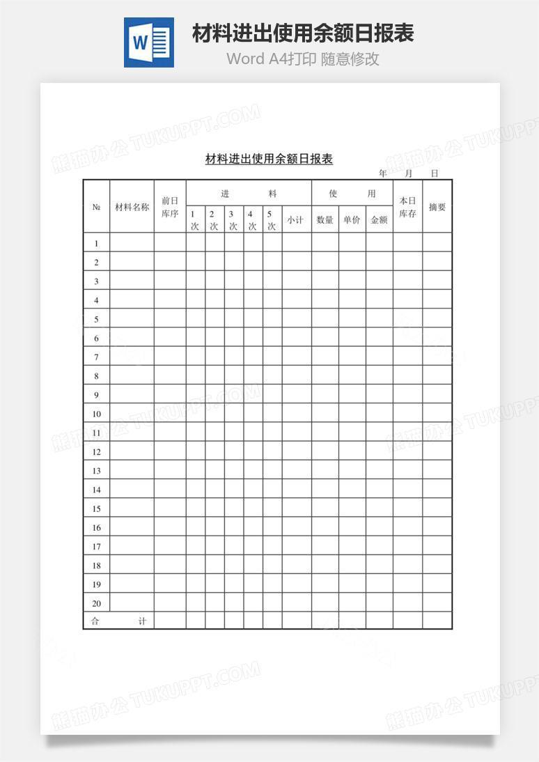 材料进出使用余额日报表Word文档