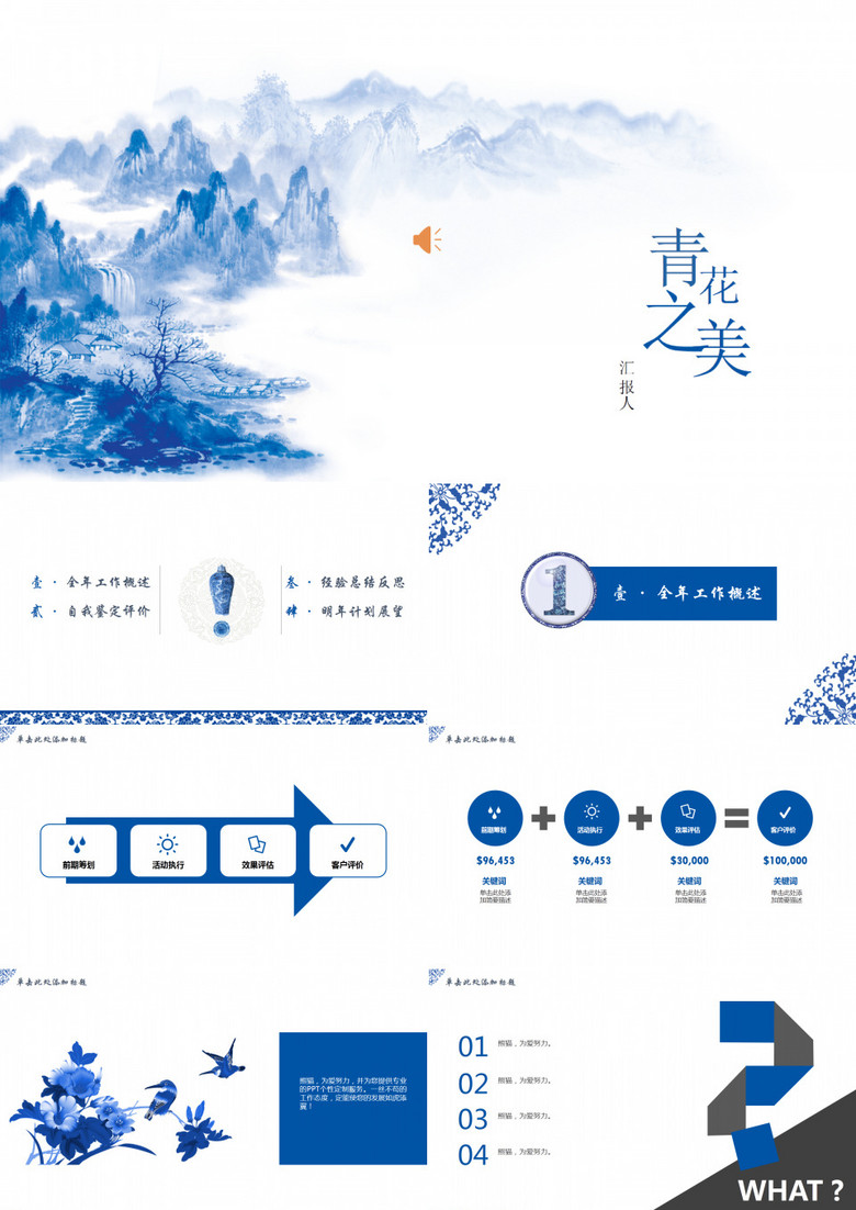 青花之美工作汇报年终总结PPT模板