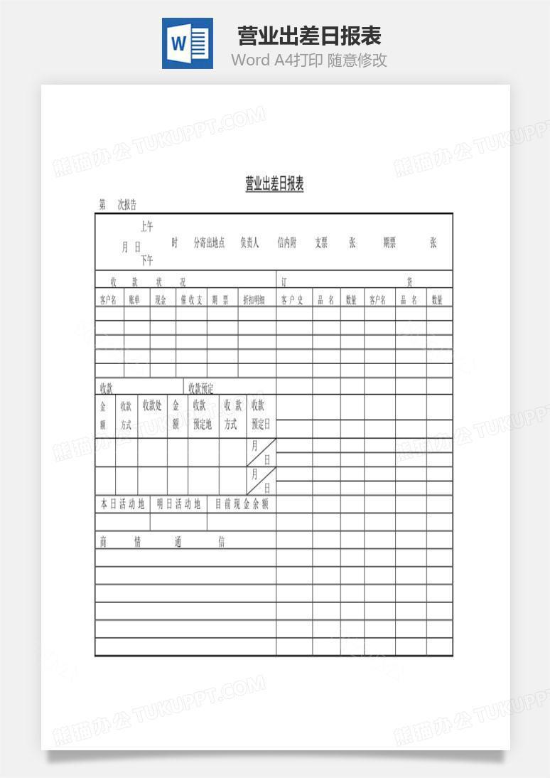 营业出差日报表Word文档