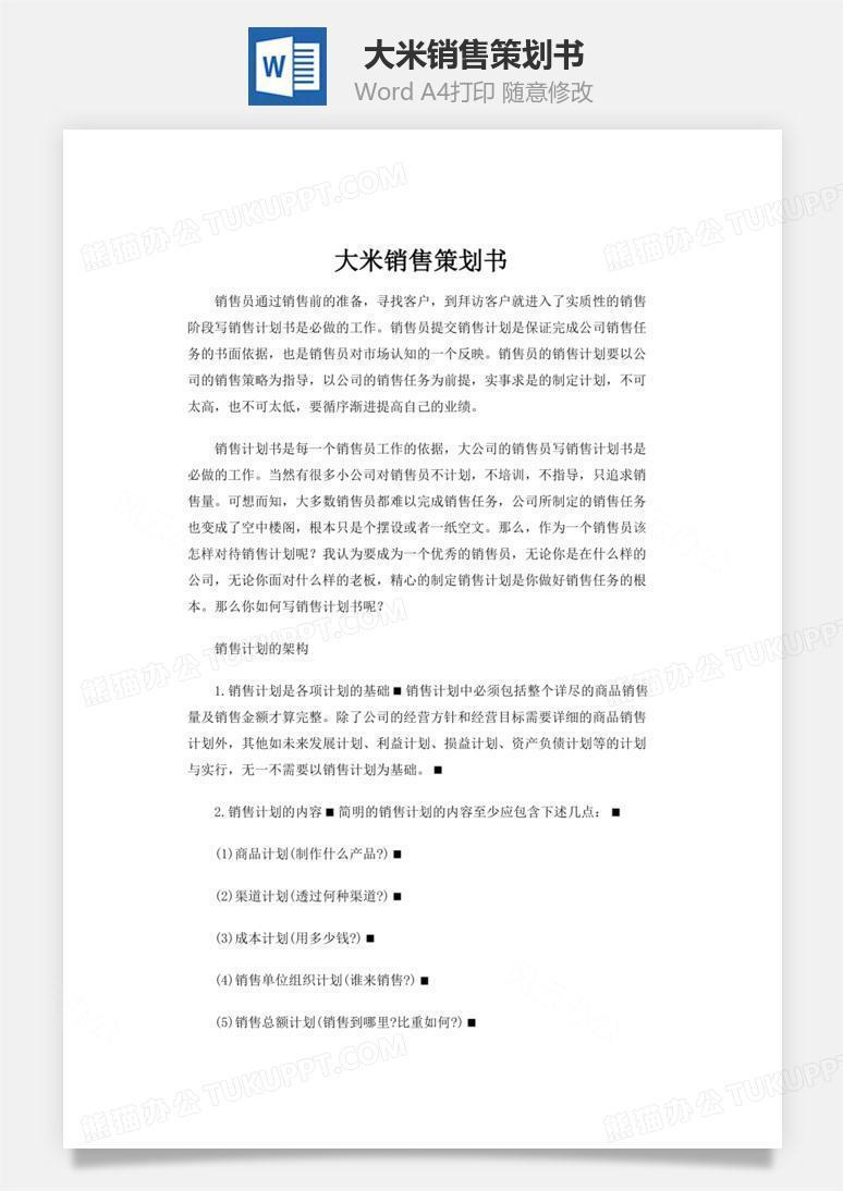 大米销售策划书word文档