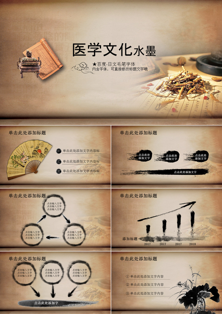 古典中国风医学文化水墨通用PPT模板
