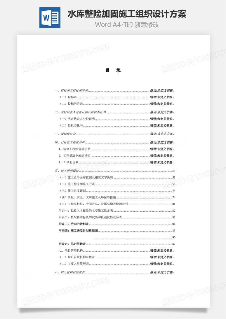 水库整险加固施工组织设计方案word文档