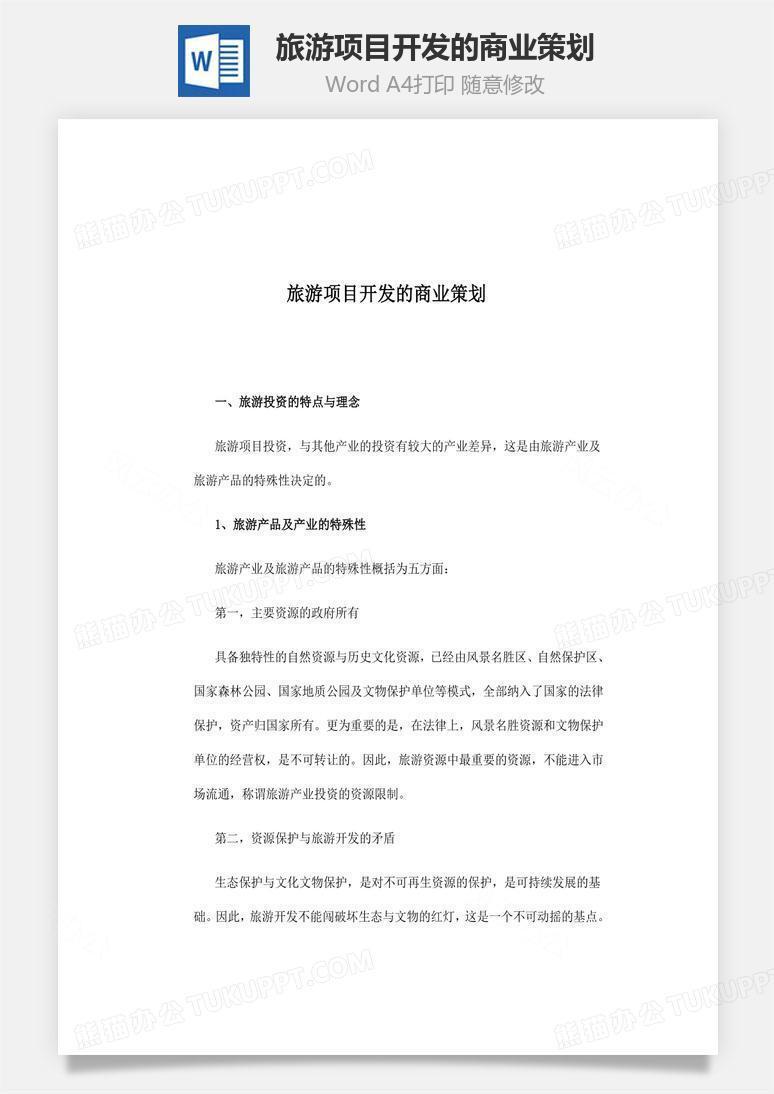 旅游项目开发的商业策划word文档