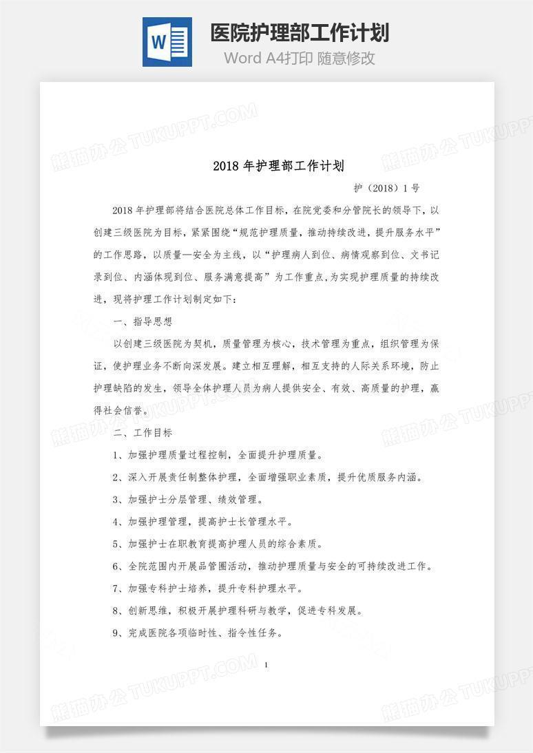 医院护理部工作计划word文档