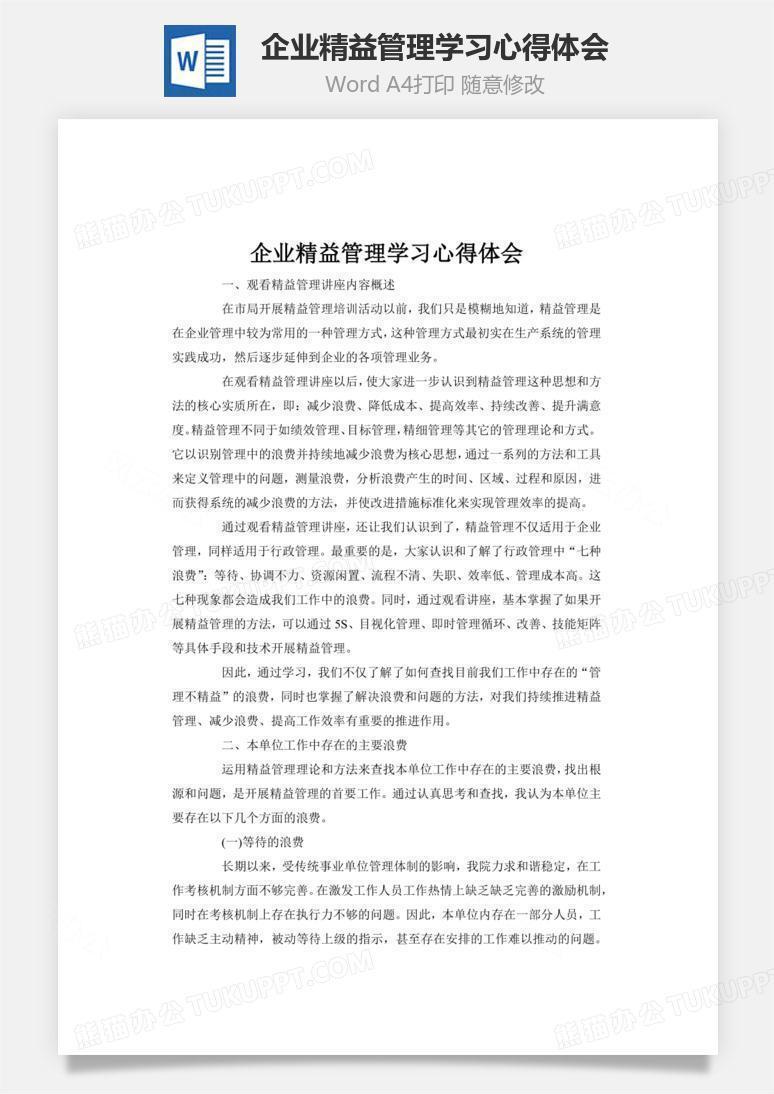 企业精益管理学习心得体会word文档