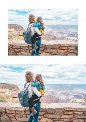 母女户外亲子照背影图片