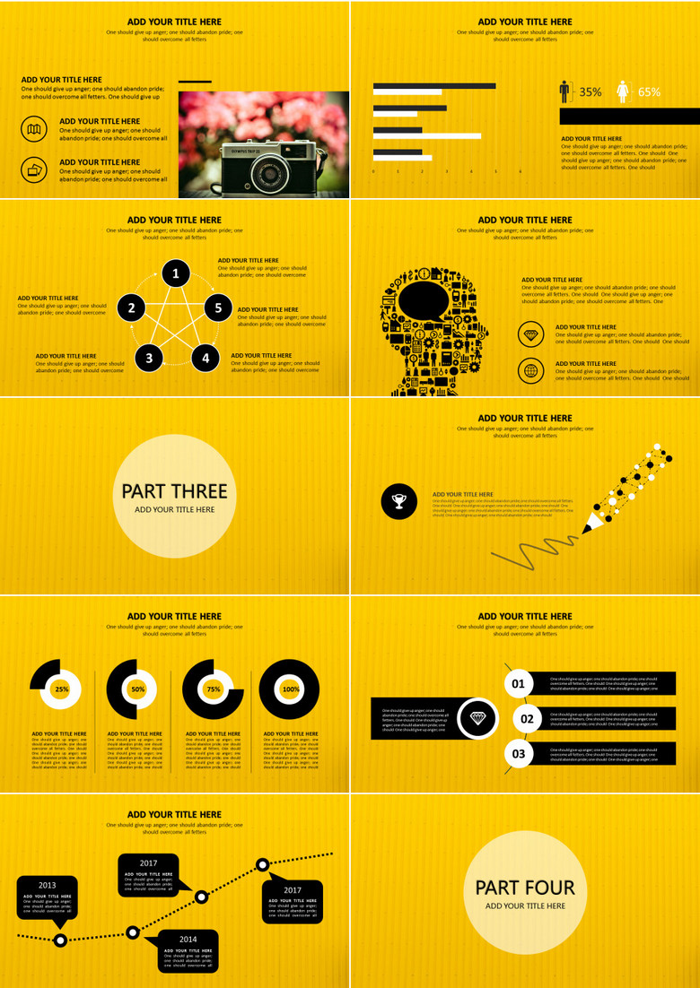 明亮黄色英文通用ppt模板下载 熊猫办公