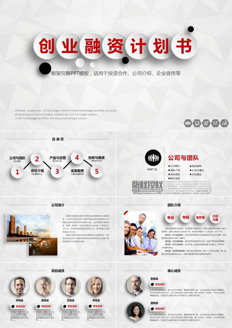 2018创业融资计划书PPT模板