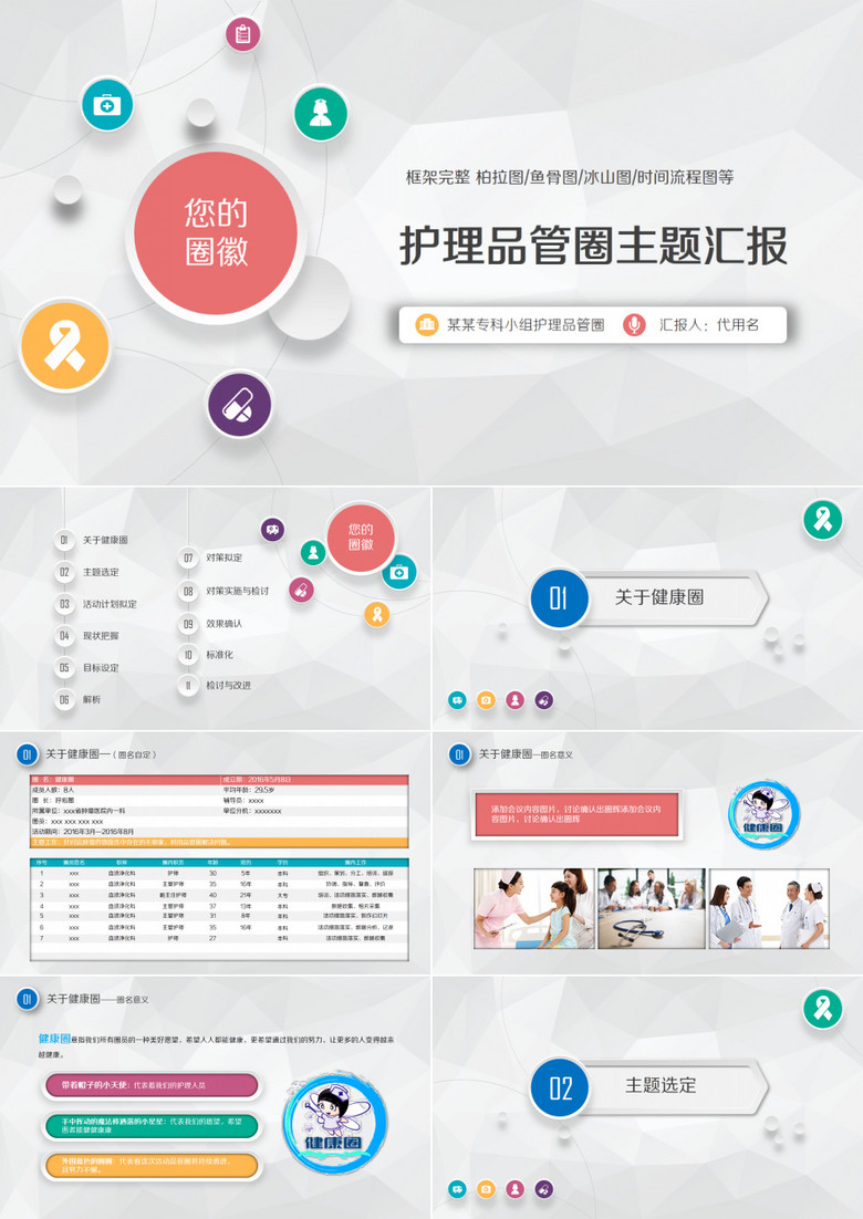 内容完整护理品管圈成果汇报PPT模板