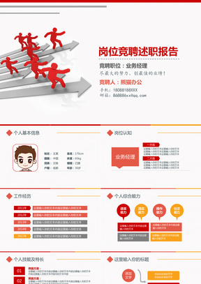 2019红色简约岗位竞聘述职报告通用PPT模板