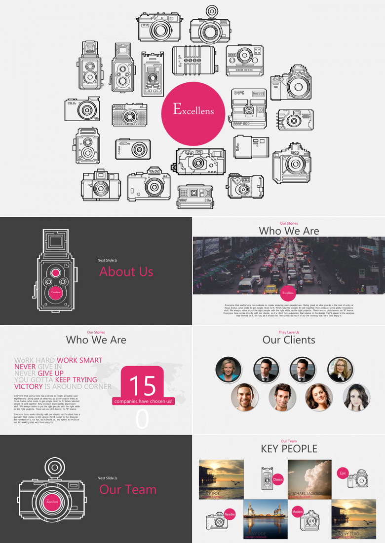 2019时尚欧美风精致创意相机摄影照片展示工作汇报PPT模板