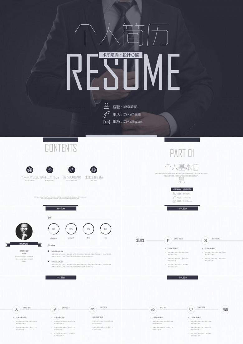 2019大气商务完整框架实用个人简历ppt模板