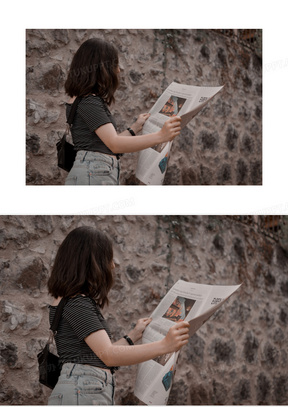 看报纸年轻女生图片
