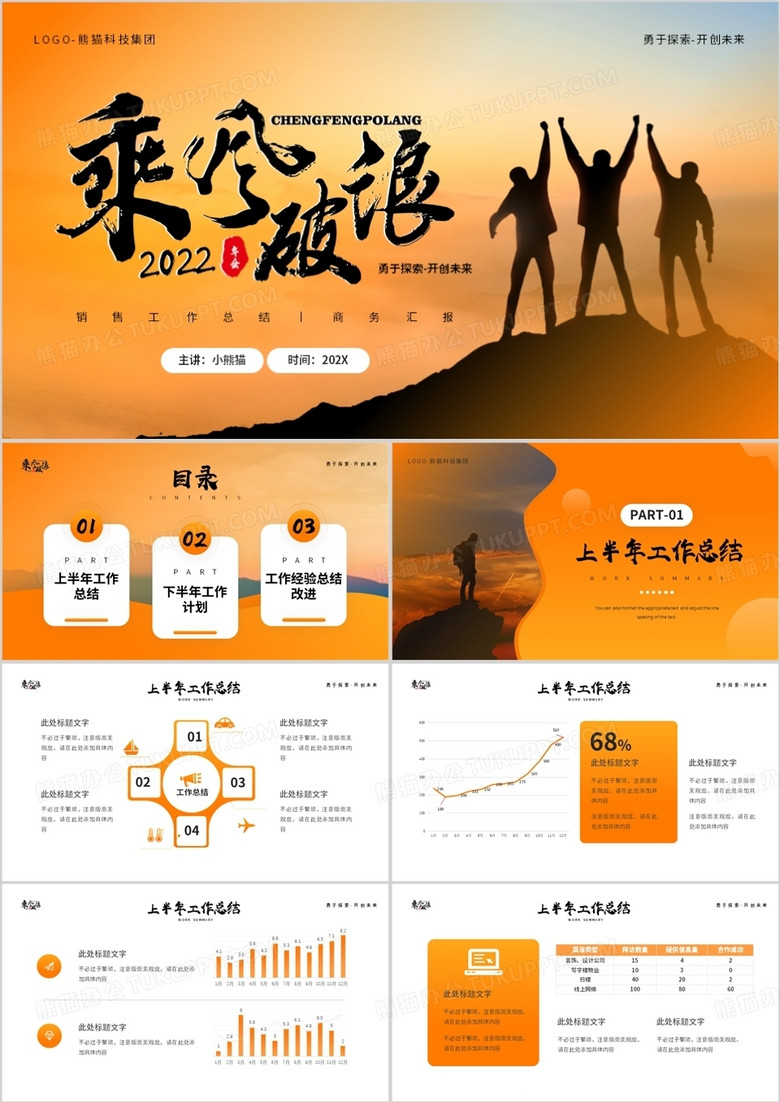 橙色商务风销售工作总结PPT通用模板