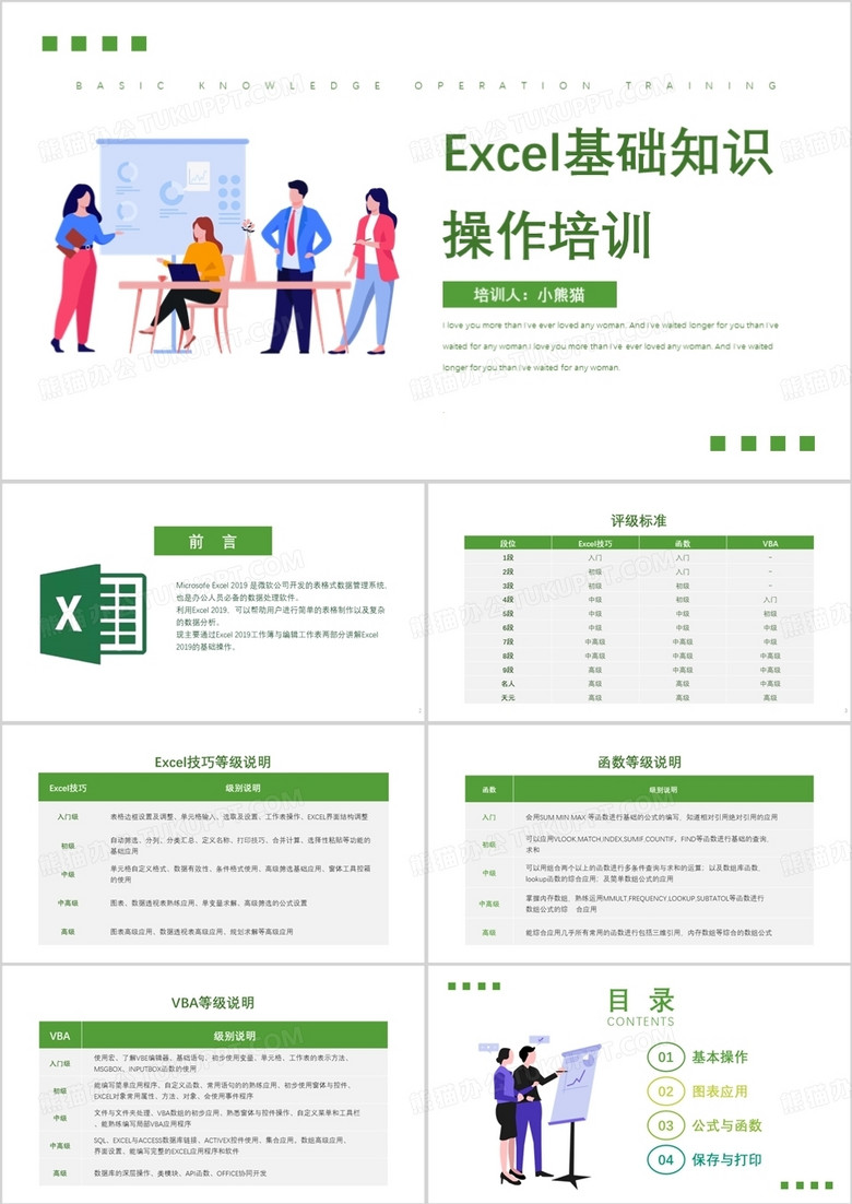 绿色Excel基础操作知识操作培训PPT模板