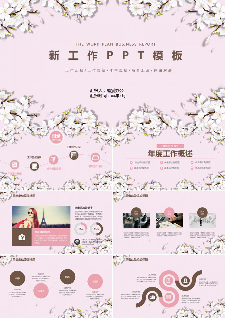 文艺小清新年终总结述职报告商务动态PPT模板