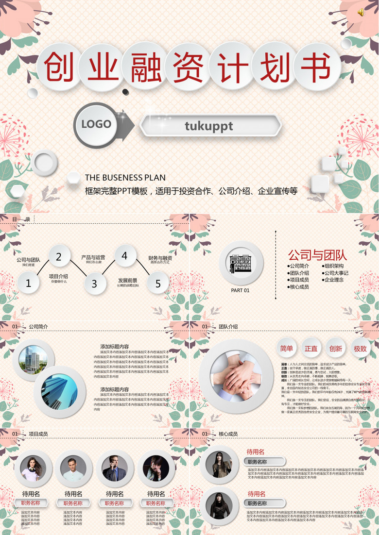 微立体风创业融资计划书PPT模板