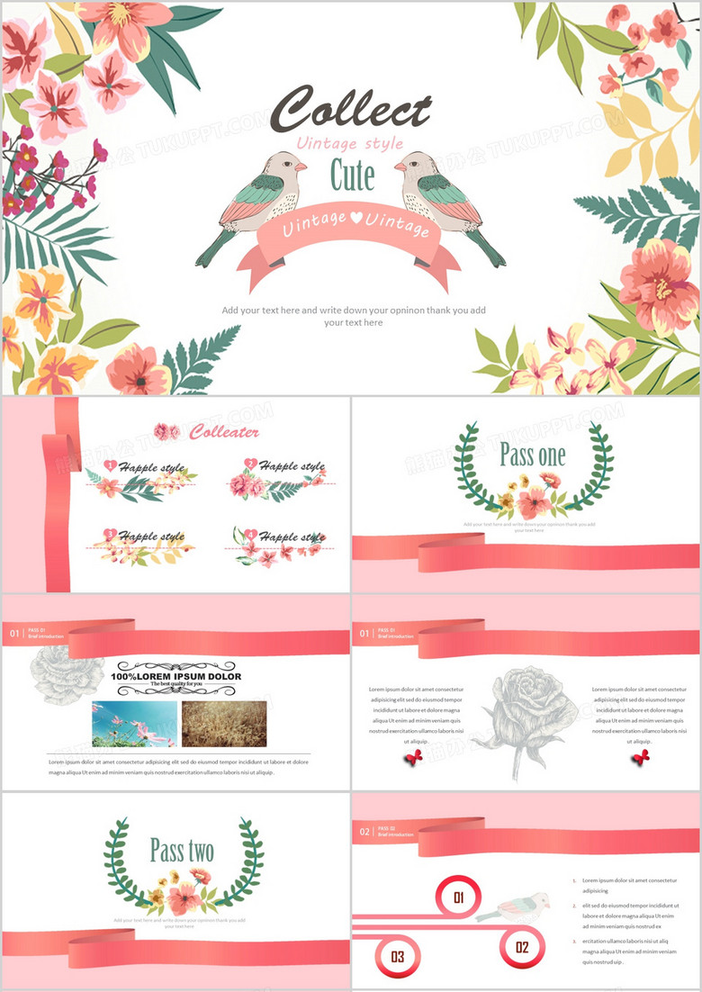 手绘文艺花卉PPT模板