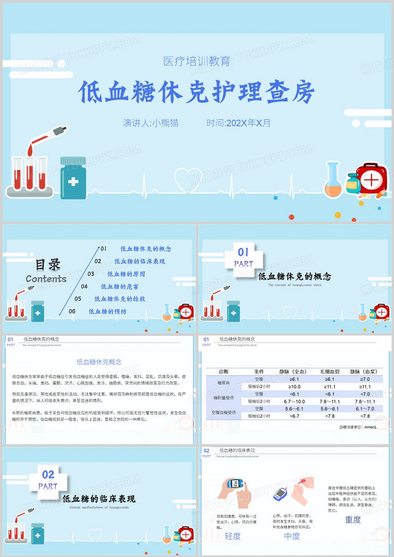 低血糖休克护理查房学习培训PPT模板