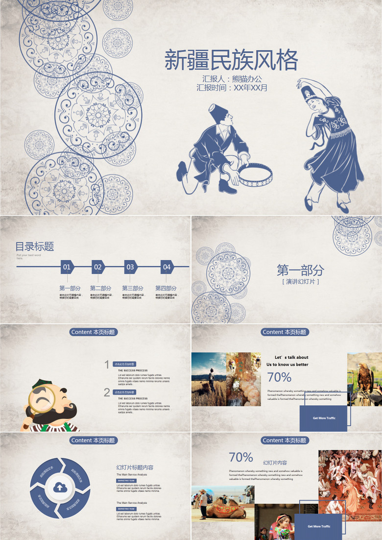 蓝色新疆民族风格PPT模板