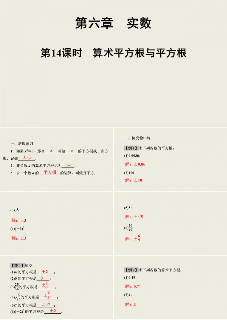 人教版数学七年级下册第章第课时算术平方根与平方根课件