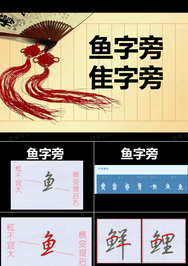 硬笔书法教学鱼字旁隹字旁