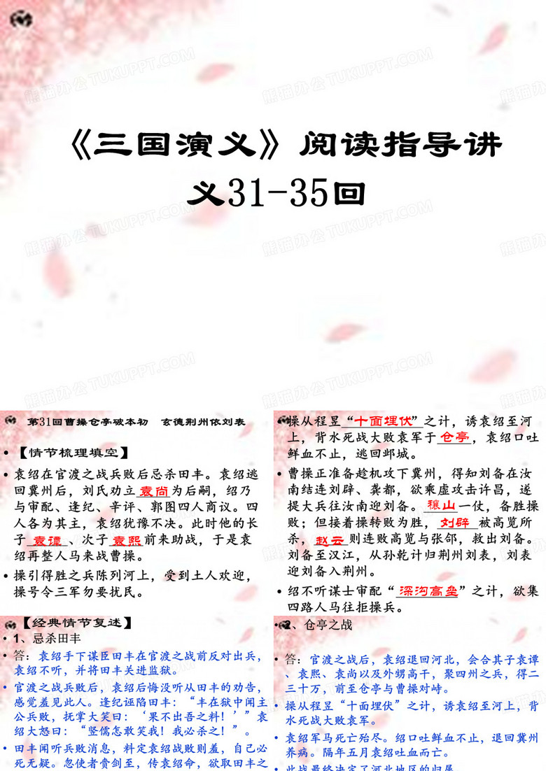 三国演义31-35回阅读指导PPT.