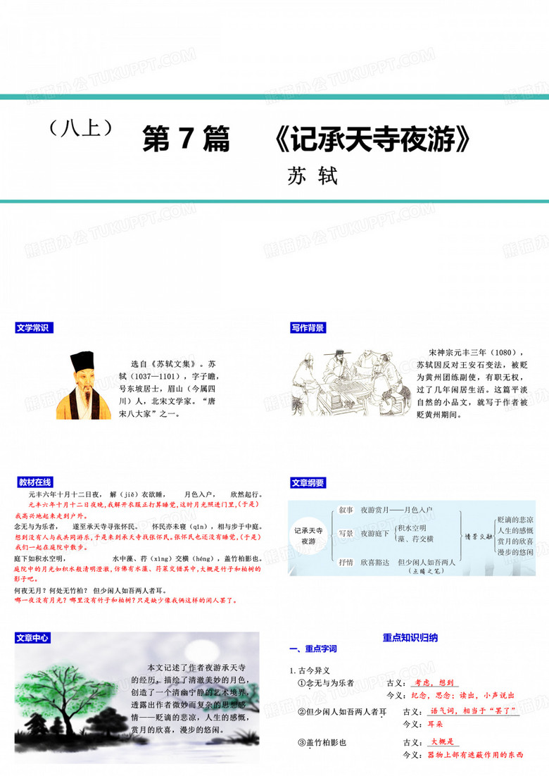 2022年部编版中考语文总复习第一部分文言文巩固专题一 课本过关7 《记承天寺夜游》