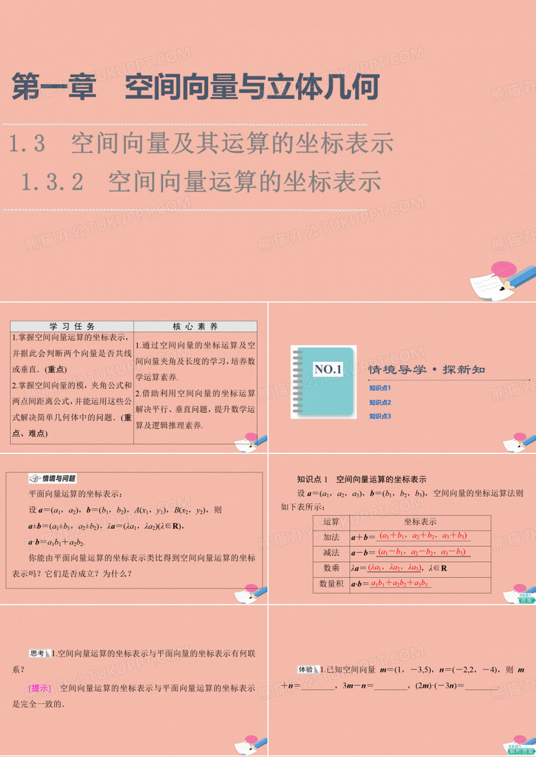 高中数学第1章 1.31.3.2空间向量运算的坐标表示课件新人教A版选择性必修第一册